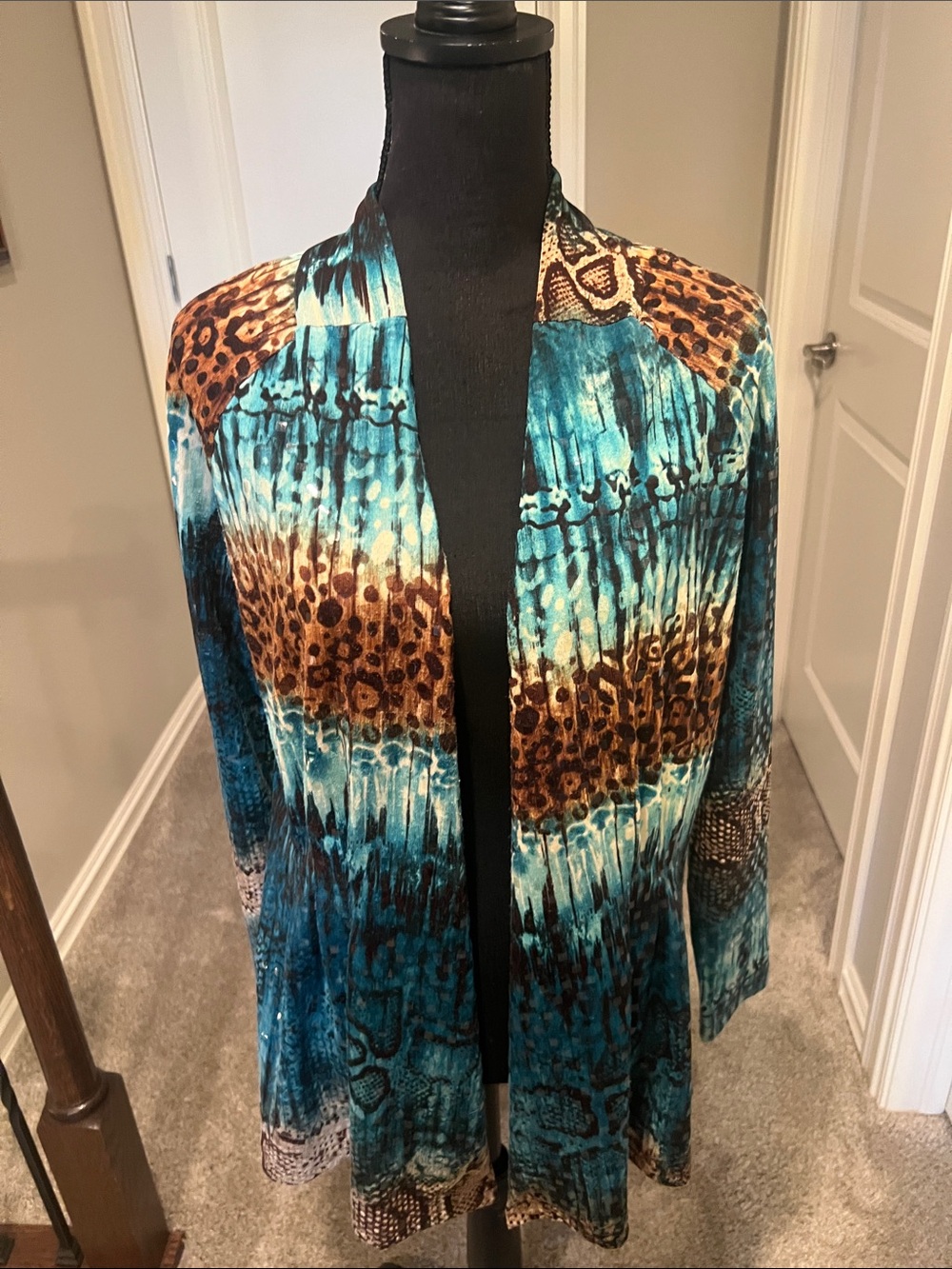 erin london Teal, Brown & Black Animal-Print Open-Front Kimono